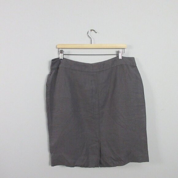 Eileen Fisher Linen Twill Pencil Mini Skirt L Gray Classic Preppy Casual 306 - Picture 1 of 12